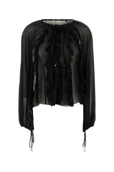 Blumarine Black Silk Georgette Blouse In Black