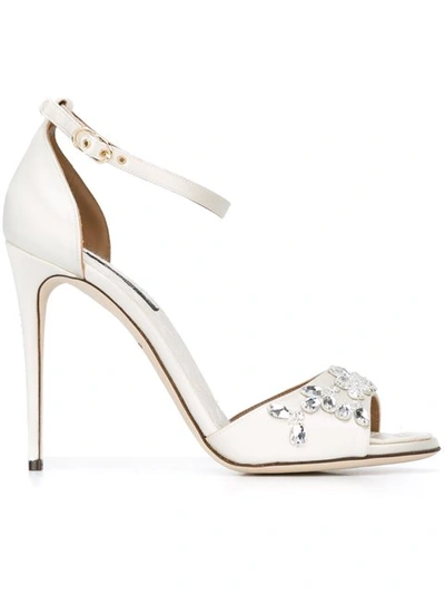 Dolce & Gabbana Swarovski Crystal-embellished Satin Sandals In White