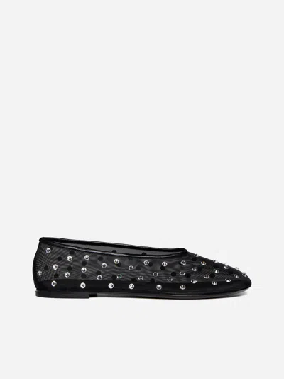 Shop Khaite Marcy Rhinestoned Mesh Ballet Flats In Black