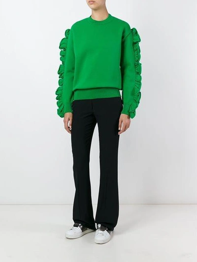 Shop Victoria Victoria Beckham Ruffled Sleeve Sweater - Green