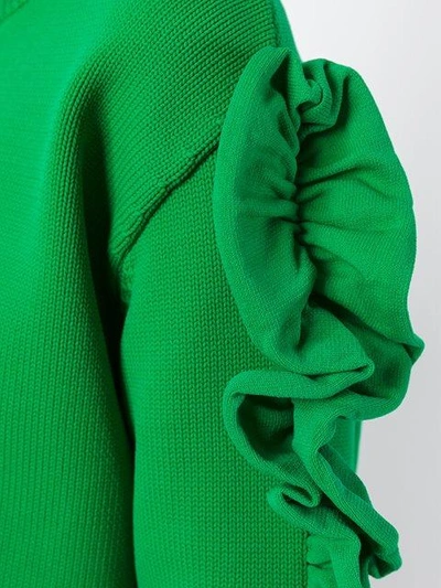 Shop Victoria Victoria Beckham Ruffled Sleeve Sweater - Green