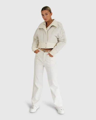 Belle & Bloom Mad Love Cropped Bomber Jacket In White