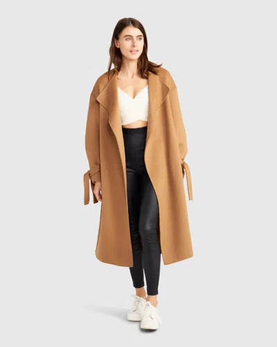 Belle & Bloom Head Over Heels Collarless Robe Coat In Brown