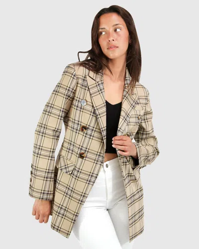 Belle & Bloom Too Cool For Work Plaid Blazer In Brown