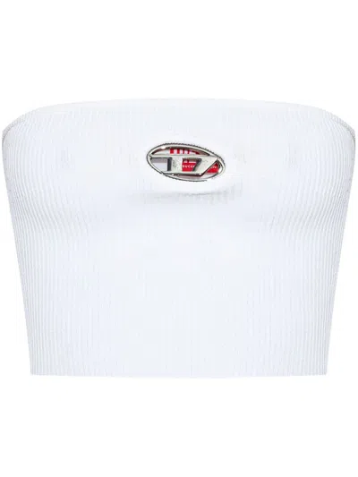 Diesel Ribbed Tube Top With Stylish Logo Plaque In White