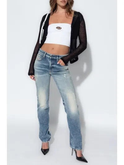 Diesel Ribbed Tube Top With Stylish Logo Plaque In White