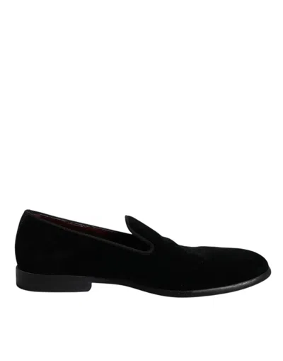 Pre-owned Dolce & Gabbana Black Velvet Loafers Formal Men Dress Men's Shoes ()