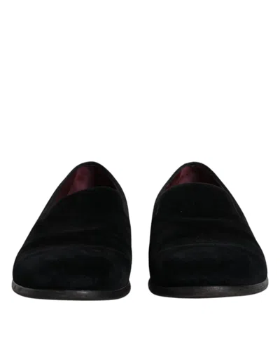 Pre-owned Dolce & Gabbana Black Velvet Loafers Formal Men Dress Men's Shoes ()
