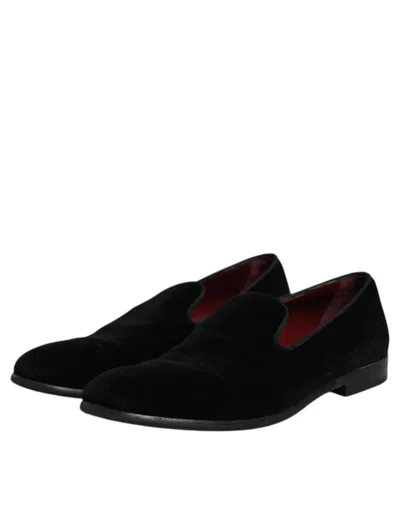 Pre-owned Dolce & Gabbana Black Velvet Loafers Formal Men Dress Men's Shoes ()