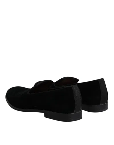 Pre-owned Dolce & Gabbana Black Velvet Loafers Formal Men Dress Men's Shoes ()