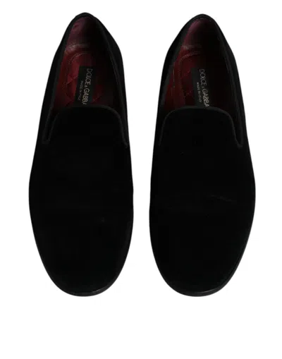 Pre-owned Dolce & Gabbana Black Velvet Loafers Formal Men Dress Men's Shoes ()