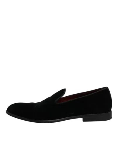 Pre-owned Dolce & Gabbana Black Velvet Loafers Formal Men Dress Men's Shoes ()