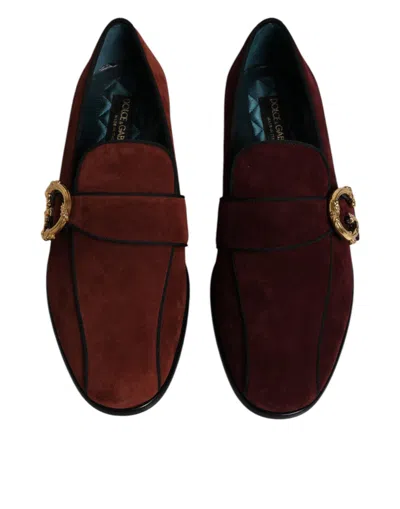 Pre-owned Dolce & Gabbana Bordeaux Suede Loafers Formal Men Dress Men's Shoes ()