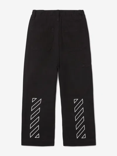 Off-white Boys Off Stamp Clear Worker Trousers In Black