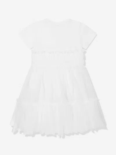Guess Girls Mixed Fabric Dress In White
