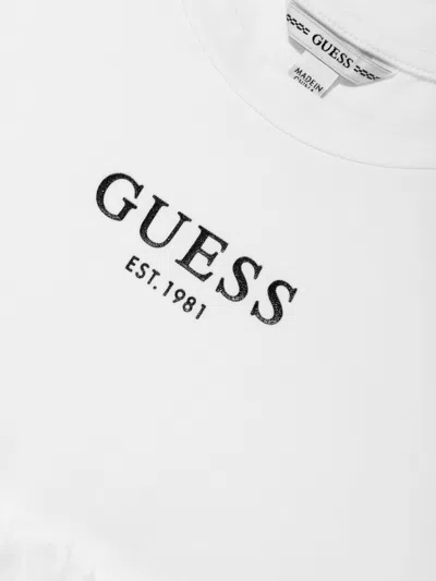 Guess Girls Mixed Fabric Dress In White