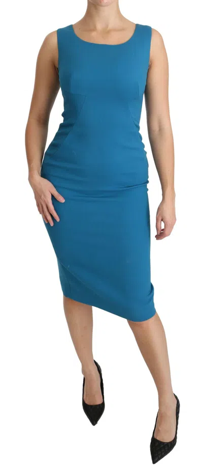 Dolce & Gabbana Elegant Sheath Knee-length Wool Dress In Blue