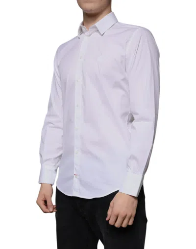Dolce & Gabbana White Gold Cotton Long Sleeves Men Formal Shirt In White