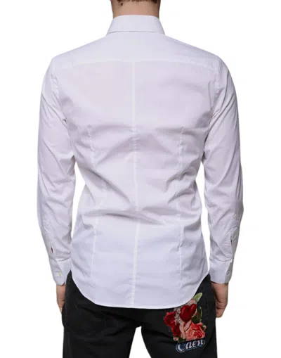 Dolce & Gabbana White Gold Cotton Long Sleeves Men Formal Shirt In White