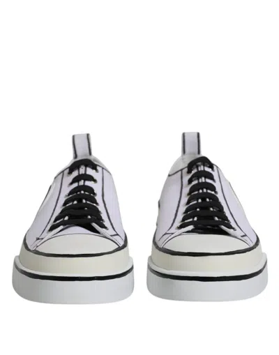 Dolce & Gabbana White Logo Canvas Low Top Men Sneakers Shoes In Black/white