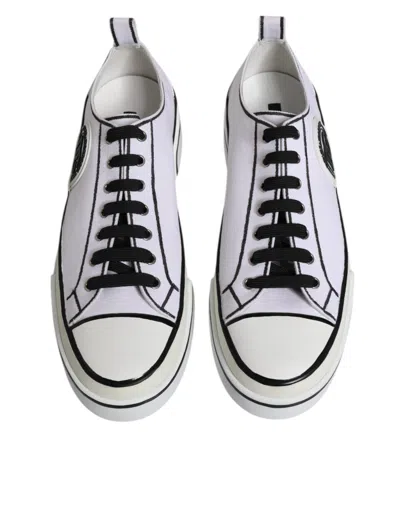 Dolce & Gabbana White Logo Canvas Low Top Men Sneakers Shoes In Black/white