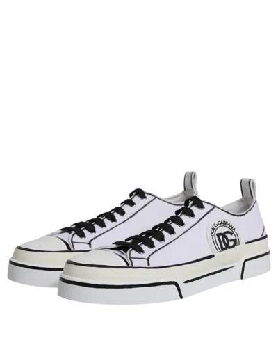 Dolce & Gabbana White Logo Canvas Low Top Men Sneakers Shoes In Black/white