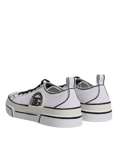 Dolce & Gabbana White Logo Canvas Low Top Men Sneakers Shoes In Black/white