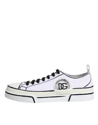 Dolce & Gabbana White Logo Canvas Low Top Men Sneakers Shoes In Black/white