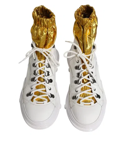 Pre-owned Dolce & Gabbana White Nylon Galileo High Top Sneakers Men's Shoes ()