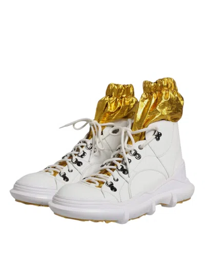 Pre-owned Dolce & Gabbana White Nylon Galileo High Top Sneakers Men's Shoes ()