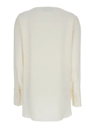 Seafarer 'poppy' White Crewneck Shirt With Rounded Hem And Vent On The Front In Viscose Blend Woman In White