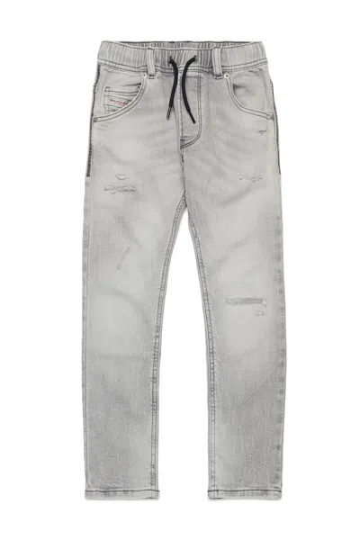 Diesel Grey Tapered Joggjeans With Rips In Black