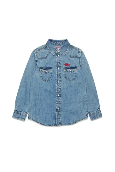 Diesel Camicia In Denim Chiaro Con Logo Oval D In Blue