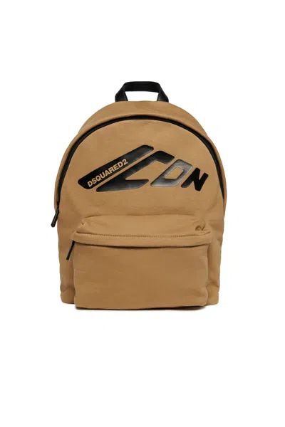 Dsquared2 Icon New Generation Branded Fleece Backpack In Beige