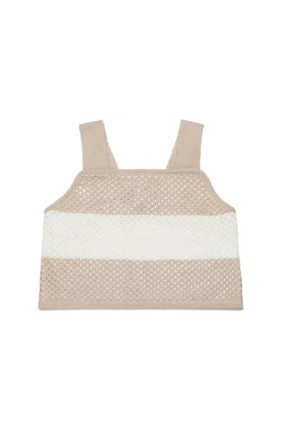 Max & Co Perforated Stripes Knit Top In Beige