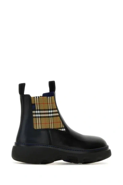 Burberry Chunky Sole Ankle Boots With Checkered Pattern In Black