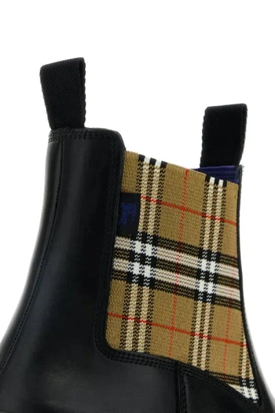 Burberry Chunky Sole Ankle Boots With Checkered Pattern In Black