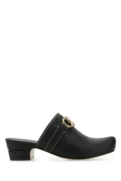 Ferragamo Metal Detail Block Heel Sandals In Black