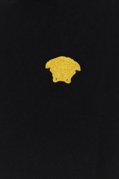 Versace Black Polo Shirt With Classic Collar And Medusa Embroidery