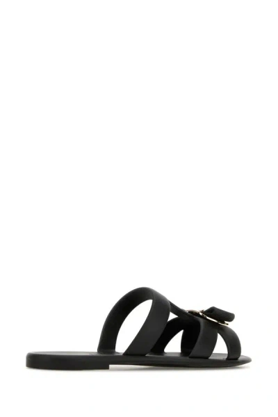 Ferragamo Lilou Vara Plate Flat Slides In Black