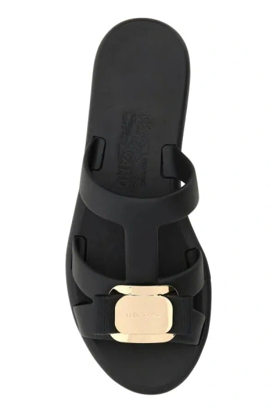 Ferragamo Lilou Vara Plate Flat Slides In Black