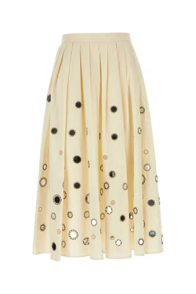 Prada Gonna In Cotone Crema Donna