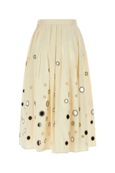 Prada Gonna In Cotone Crema Donna