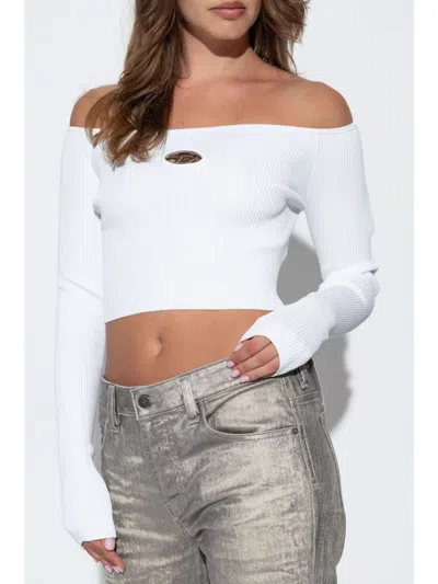 Diesel Cropped Ribbed Knit Boat Neck Sweater