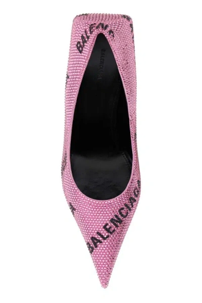 Balenciaga Square Knife Crystal-embellished Logo-jacquard Suede Pumps