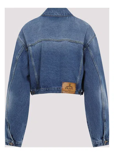 Prada Denim Cropped Jacket Flap Pockets