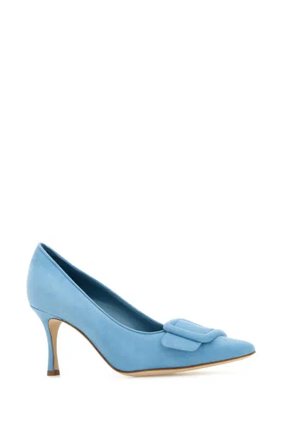 Manolo Blahnik Suede Maysale Kitten Heel Pumps