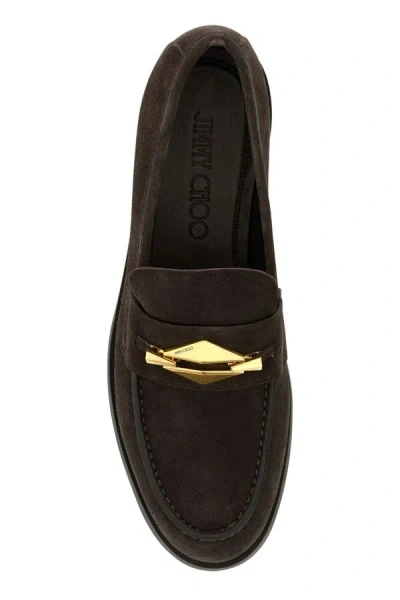 Jimmy Choo Dark Brown Suede Maddie Diamond Loafers