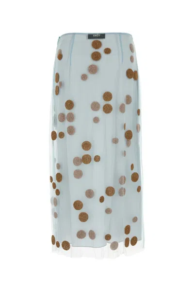 Fendi Sheer Tulle Midi Skirt With Metallic Embroidery