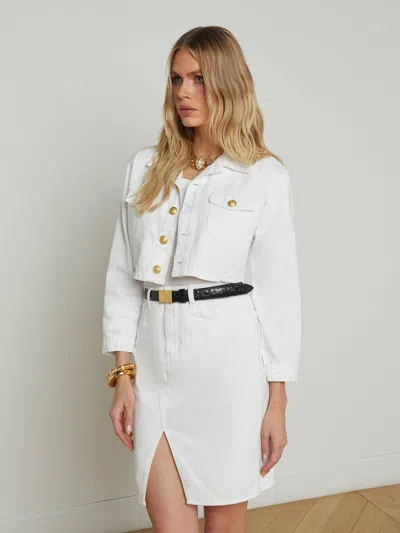 L Agence Genevie Cropped Denim Jacket In Blanc